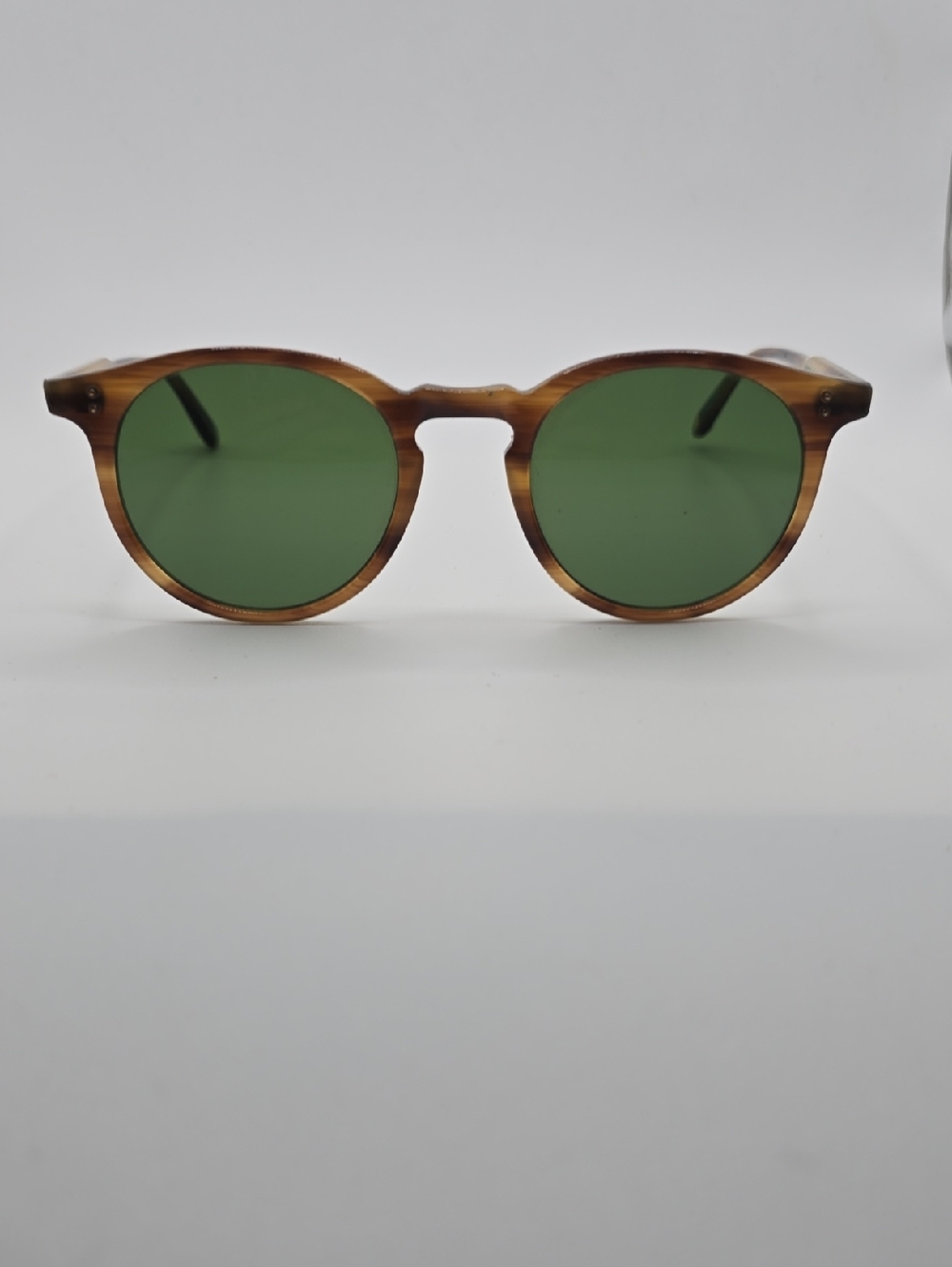 Garrett Leight Carlton Classic Round Brown Frame Sunglasses with Green Lenses